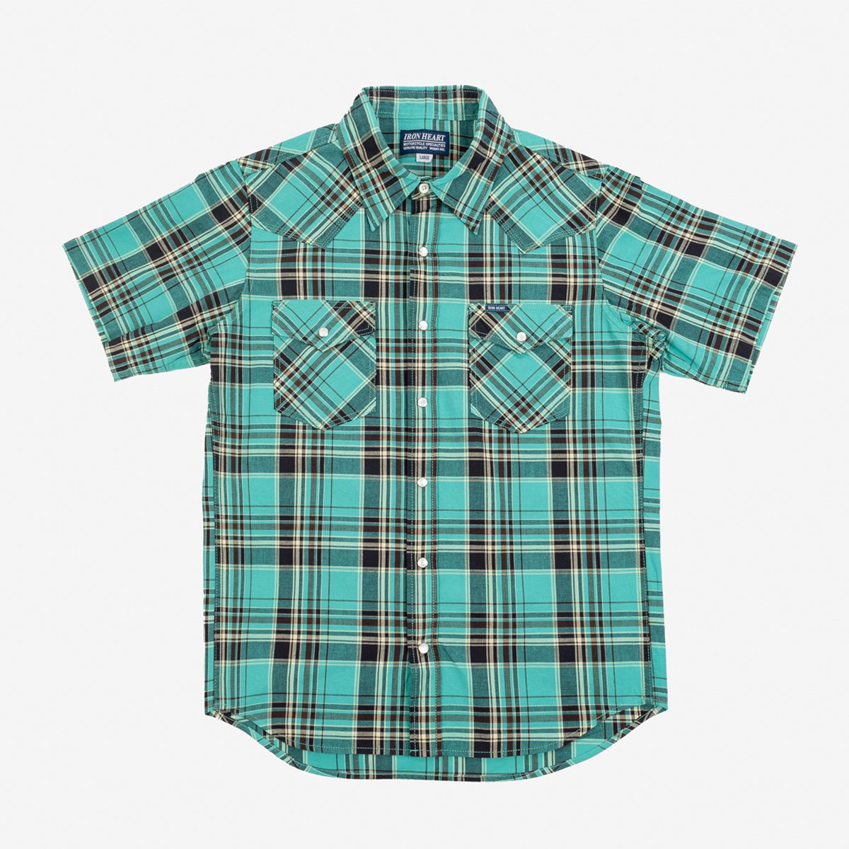 IHSH-359 5oz Selvedge Madras Short Sleeve Western Shirt Grün