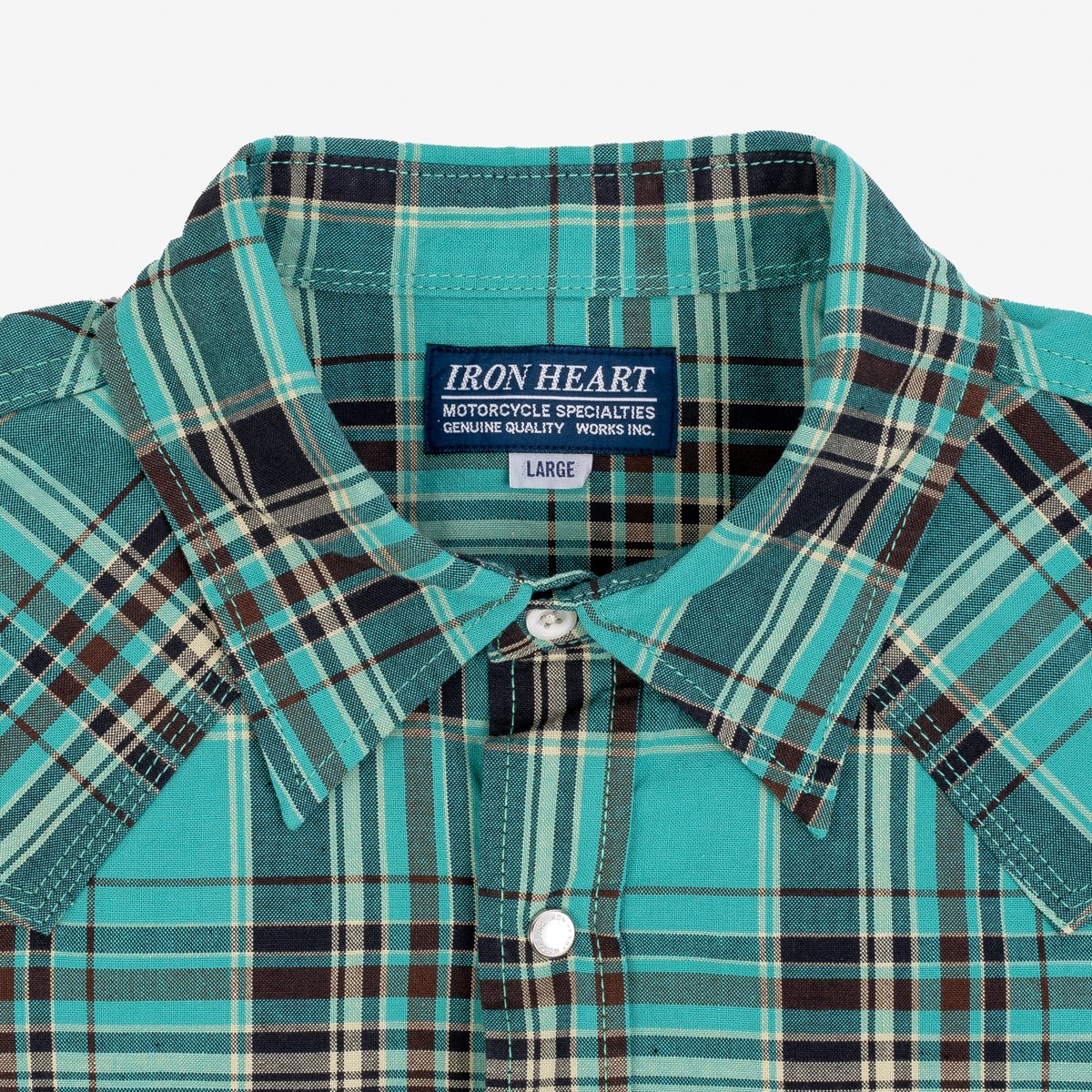 IHSH-359 5oz Selvedge Madras Short Sleeve Western Shirt Grün