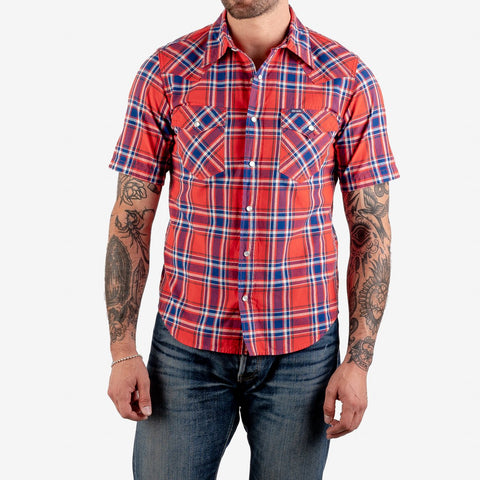 IHSH-359 5oz Selvedge Madras Short Sleeve Western Shirt Rot