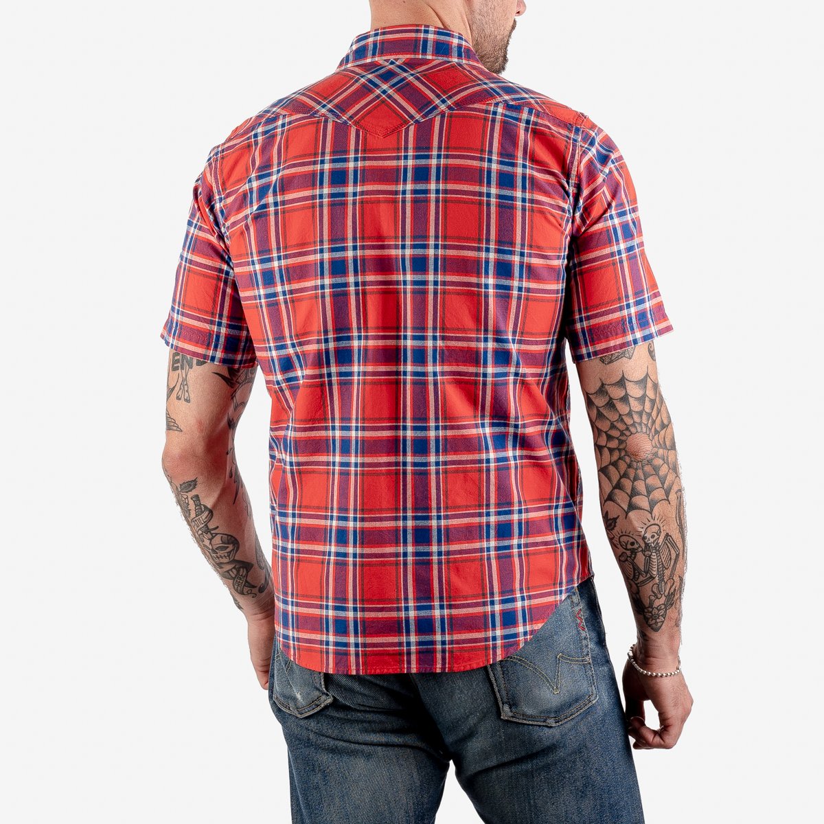 IHSH-359 5oz Selvedge Madras Short Sleeve Western Shirt Rot