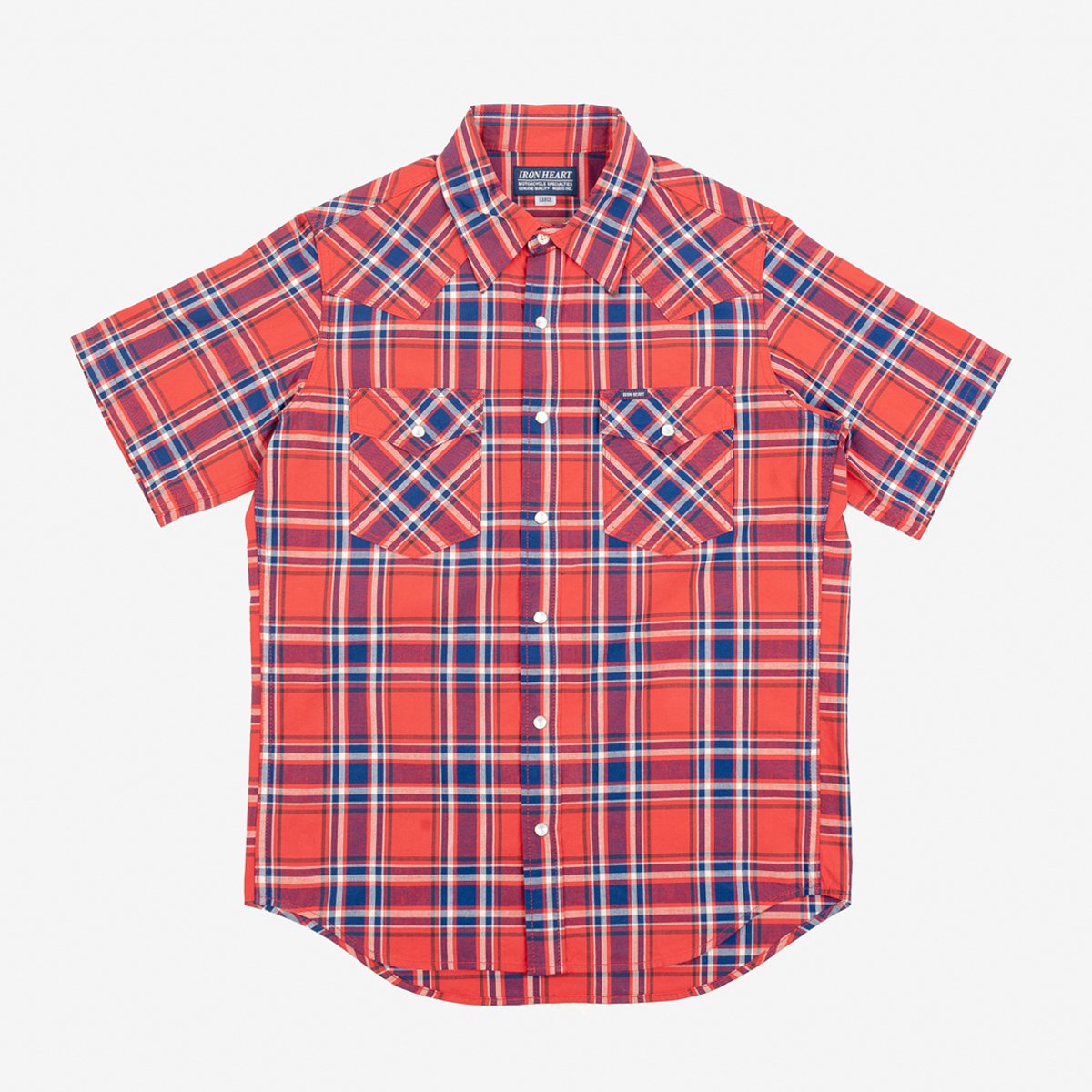 IHSH-359 5oz Selvedge Madras Short Sleeve Western Shirt Rot