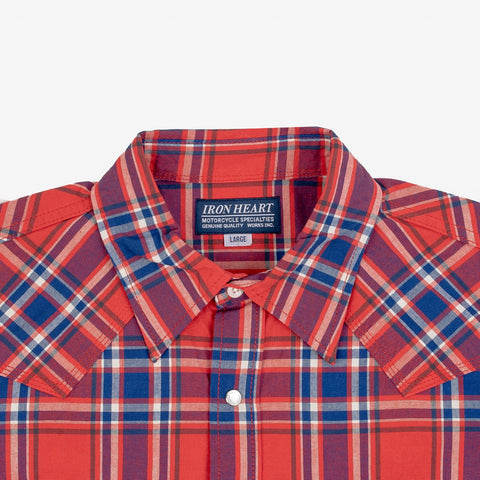 IHSH-359 5oz Selvedge Madras Short Sleeve Western Shirt Rot