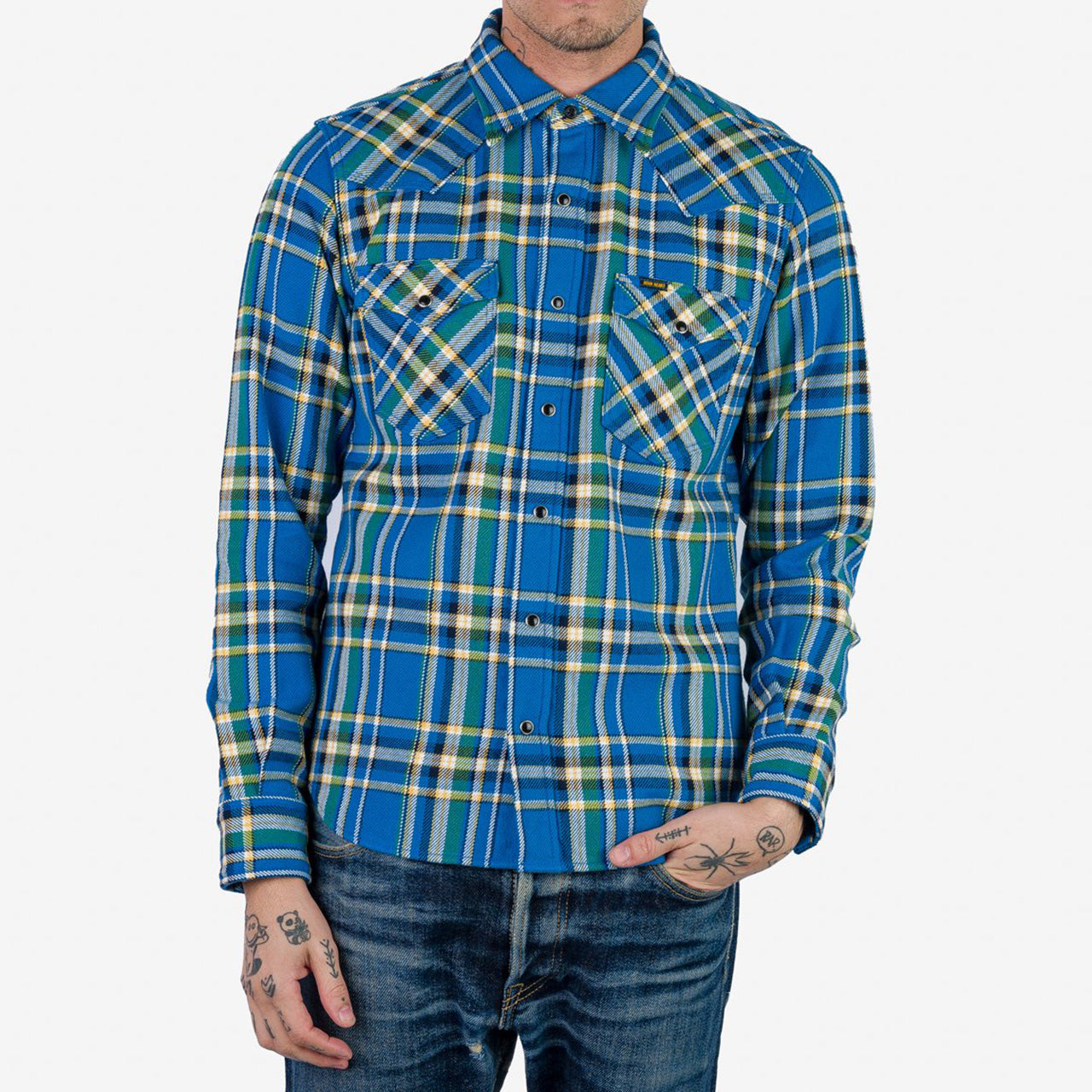 IHSH-370 Western Shirt Tartan Check Blau