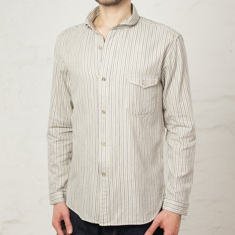 Shawl Collar Shirt Indigo Stripe