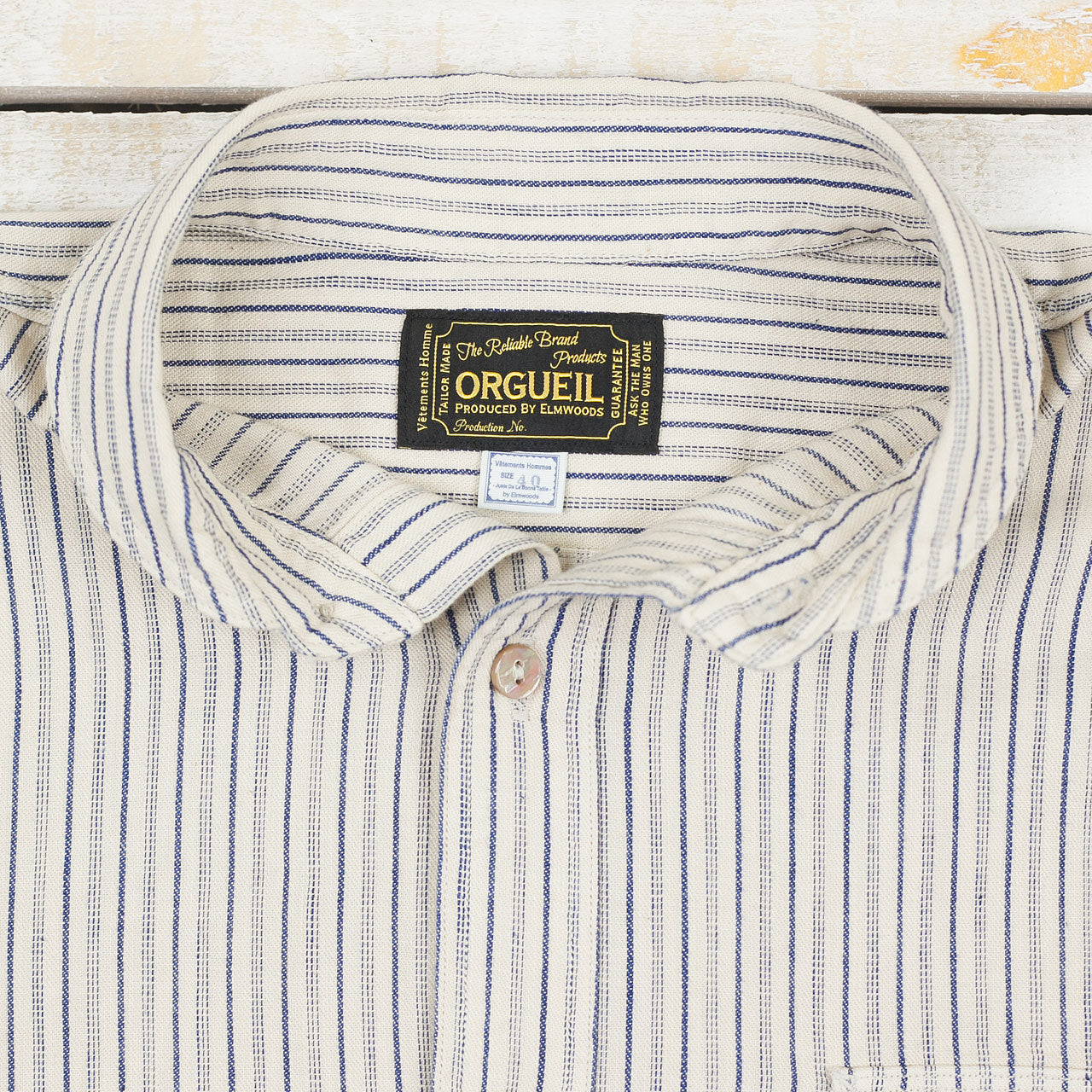 OR-5007E Hemd Shawl Collar Indigo Stripe