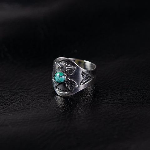 Crossed Arrow Cigar Band Ring Turquoise Silber