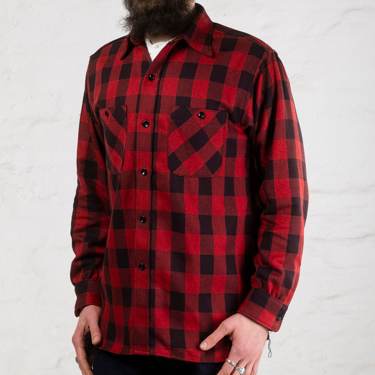 8HU Twisted-Yarn Buffalo Check Flannel Rot/Schwarz