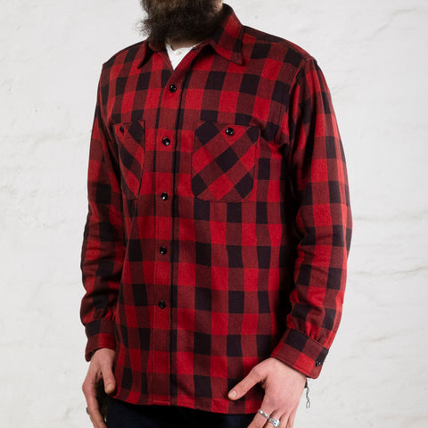 8HU Twisted-Yarn Buffalo Check Flannel Rot/Schwarz