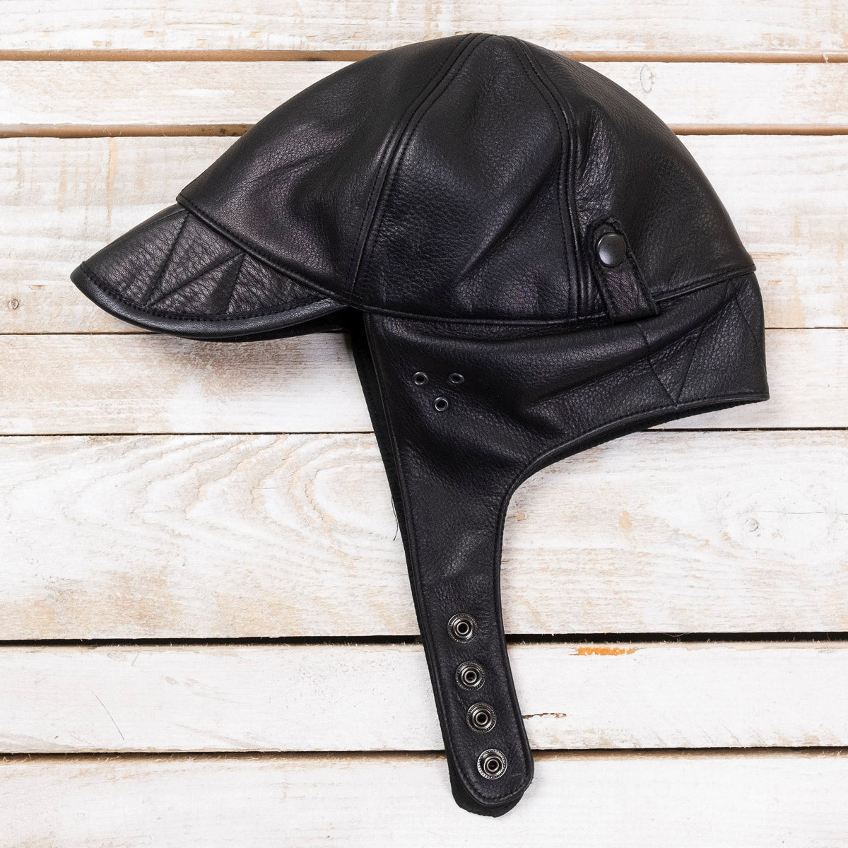 Leather Aviator Cap Mud Black